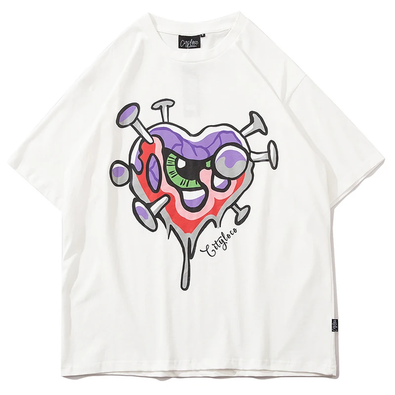 

Футболка мужская с принтом сердца, Повседневная Свободная рубашка в стиле хип-хоп, белая из 2021 хлопка, с круглым вырезом, большие размеры, ле...