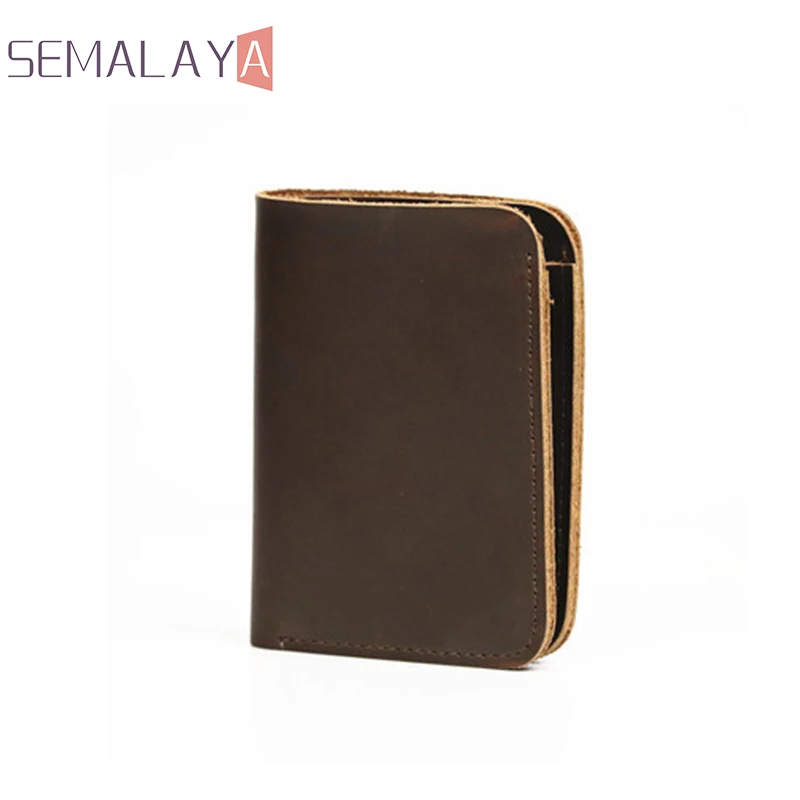 Short Wallet Men Purse Male Money Clips Vintage Crazy horse Genuine Leather Handmade Wallet Card Holder Top Quality
