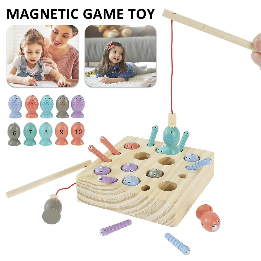 

Детские деревянные игрушки Монтессори, цифры, магнитные игры, рыболовные игрушки, игра Поймай червя, развивающая головоломка, игрушка для д...