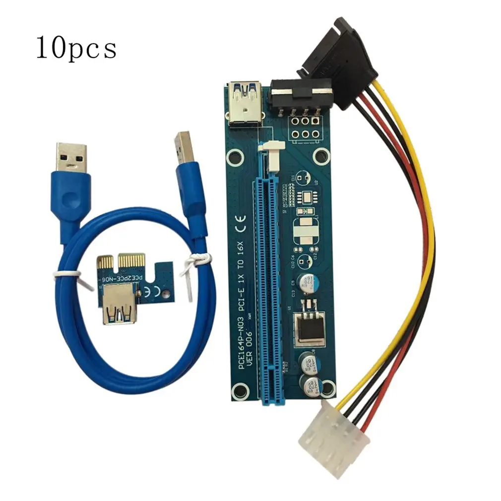 10 шт./компл. PCI E Express 1X к 16X Riser Card USB 3 0 кабель SATA 4Pin IDE шнур питания Molex для BTC Miner