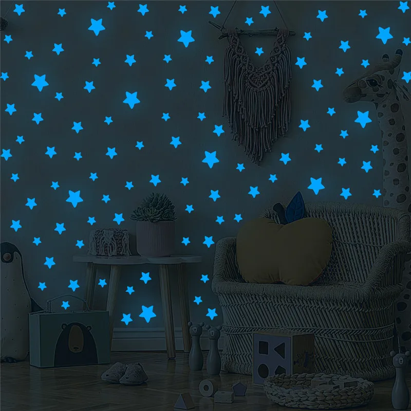 100pcs Glow In The Dark Stars Wall Sticker For Kids Room Ceiling Decor Pink Luminous Fluorescent Decal estrellas luminosas | Дом и сад
