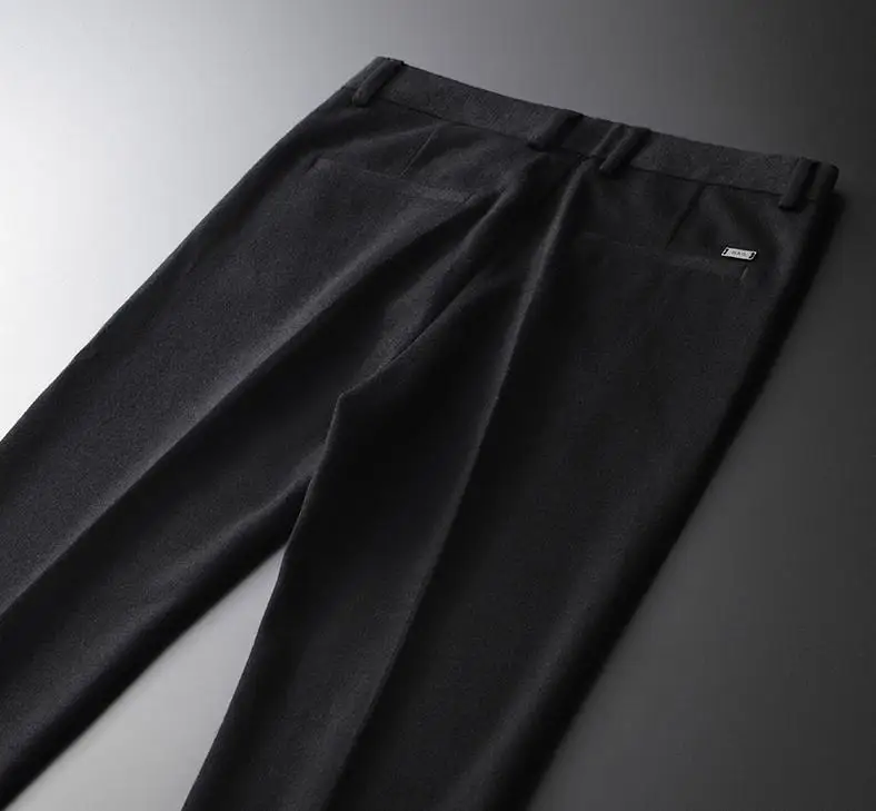 Minglu Black Wool Mens Pants Luxury Solid Color Business And Casual Male Pants Autumn And Winter Slim Fit Man Trousers