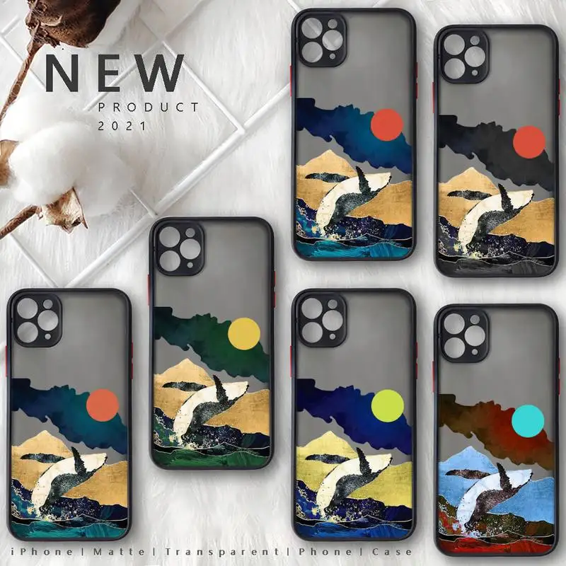 

Chinese style whale Phone Case for iphone 11 12 13 pro max mini 7 8 plus SE2020 X XS XR TPU Matte Transparent funda shelll