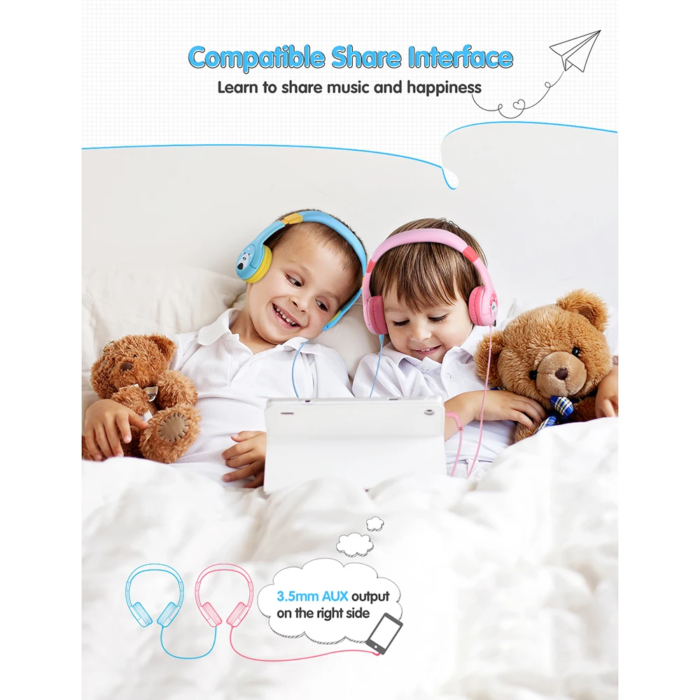 Mpow CH1 детские наушники 85 дБ ограниченная громкость проводная гарнитура с Shareport