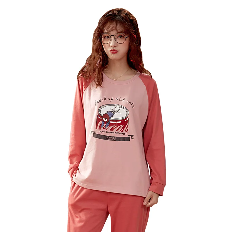 

BZEL Women Pajamas Set Autumn Winter New Cartoon Nighty Stylish Cotton Homewear Round Neck Sleepwear Pyjamas For Girls Nightwear