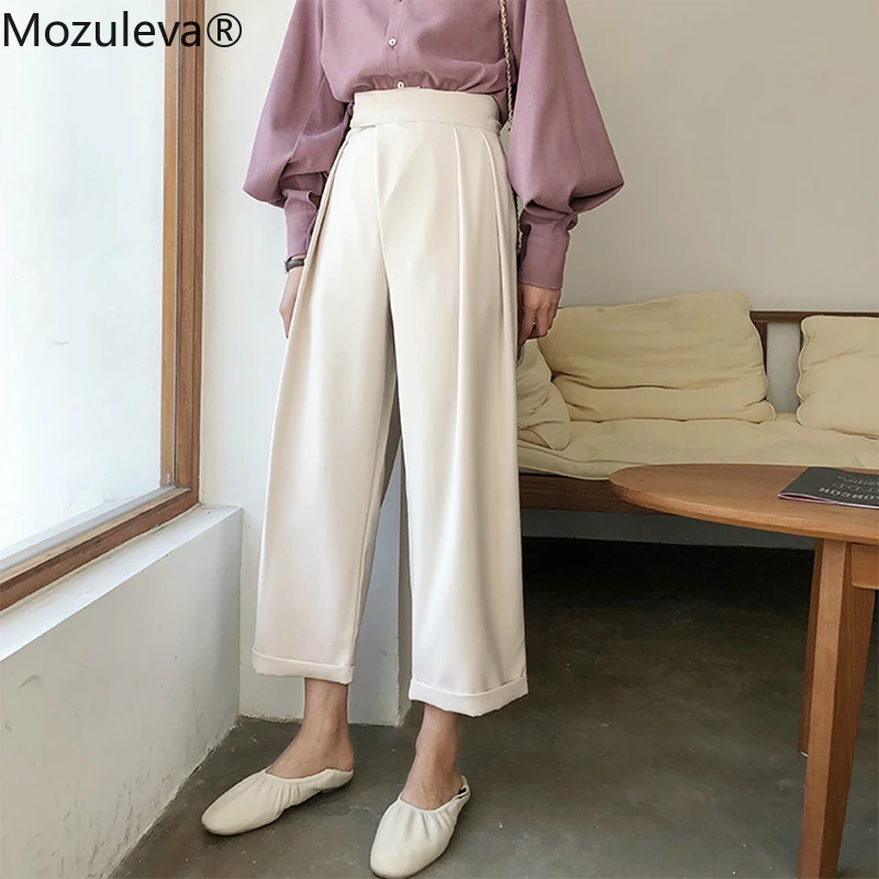 Mozuleva повседневные белые брюки для женщин с высокой талией свободные широкие