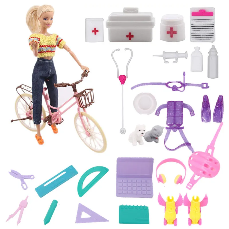 

Fashion Handmade 31 Items/Lot Kids Toys=15 Doctor Dog Set 3 Diving Kits Bike 12 Miniature Doll Accessories For Barbie Game Gift