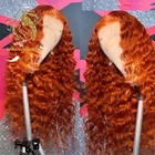 Оранжевый имбирь Цвет глубокий 13x4 Синтетические волосы на кружеве парики застежка волнистые человеческие волосы парики 180% плотность Реми Синтетические волосы на кружеве al парики