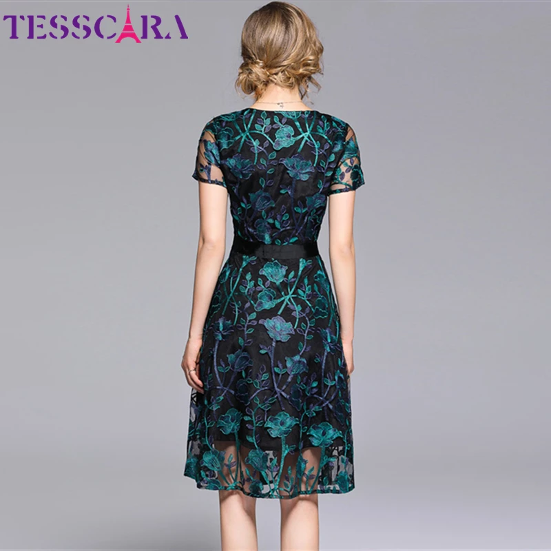 Женское элегантное сетчатое платье TESSCARA с вышивкой женские дизайнерские платья