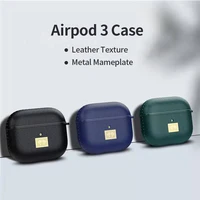 for airpods case for airpods 12 3 pro advanced business soft silicone real leather texture golden nameplate shell with couple