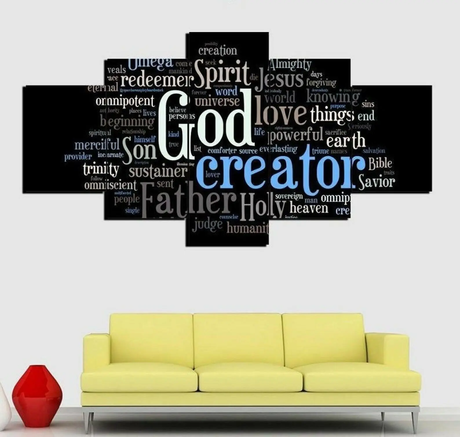 

God Creator Names of God Christian 5 Panel Canvas Picture Print Wall Art Canvas Painting Wall Decor for Living Room No Framed