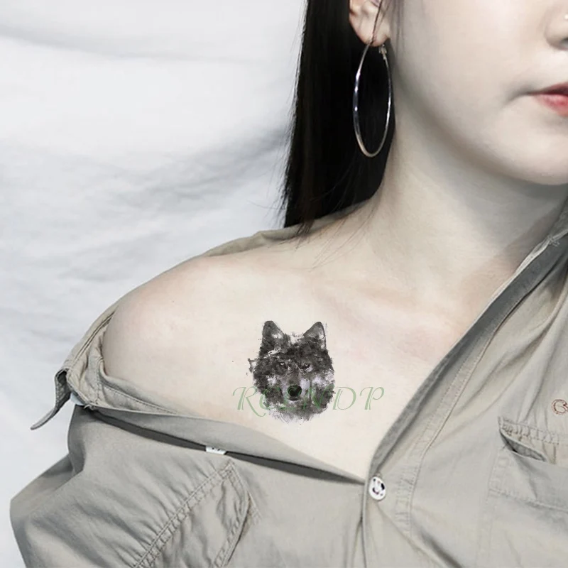 Водонепроницаемая Временная тату наклейка Волк тигр пегарина Лобо голова флеш