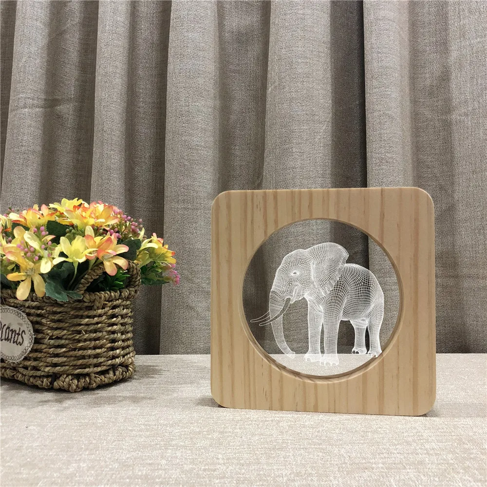 

Elephant 3D LED Light Arylic Wooden Night Lamp Table Light Switch Control Carving Lamp for Children's Room Decorate Dropship