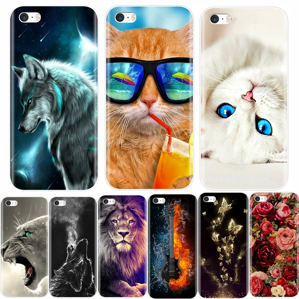 Чехол для Телефона iPhone SE 5S 5 S 5C Мягкий Силиконовый ТПУ ультратонкий задний с милым