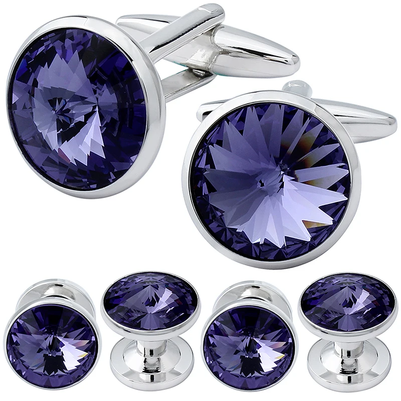 Хоусон запонки и шпильки смокинг набор Серебряный цвет с кристаллами Swarovski в струйном гематите, темно-синий, серый кристалл, фиолетовый, зеленый
