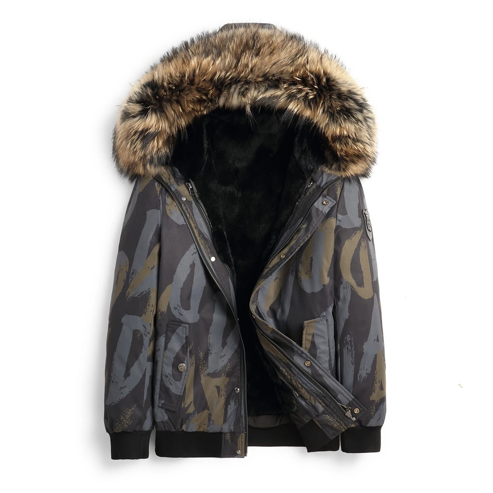 Мужская зимняя куртка с подкладкой из кроличьего меха отделкой воротником и