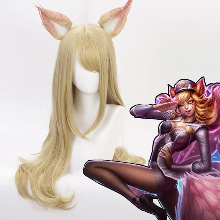 Парик для косплея из игры KDA K/DA Ahri парик лисьей шерсти 70 см с ушками Акали Эвелинн
