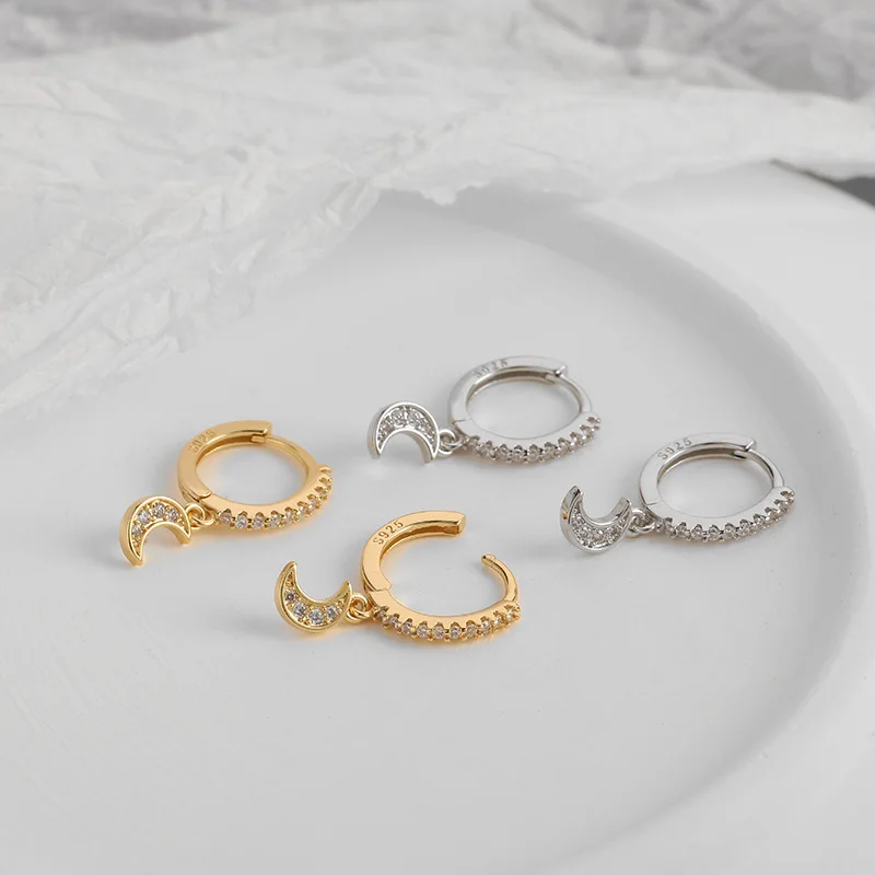 

925 Sterling Silver Moon Charm Stud Earring For Women Girls Wedding Party Jewelry Pendientes Accessories eh233