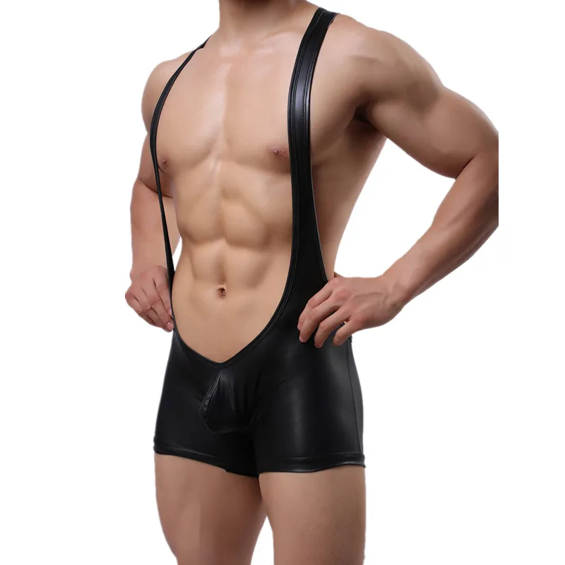 Из искусственной кожи сексуальное мужское нижнее белье боди эластичный