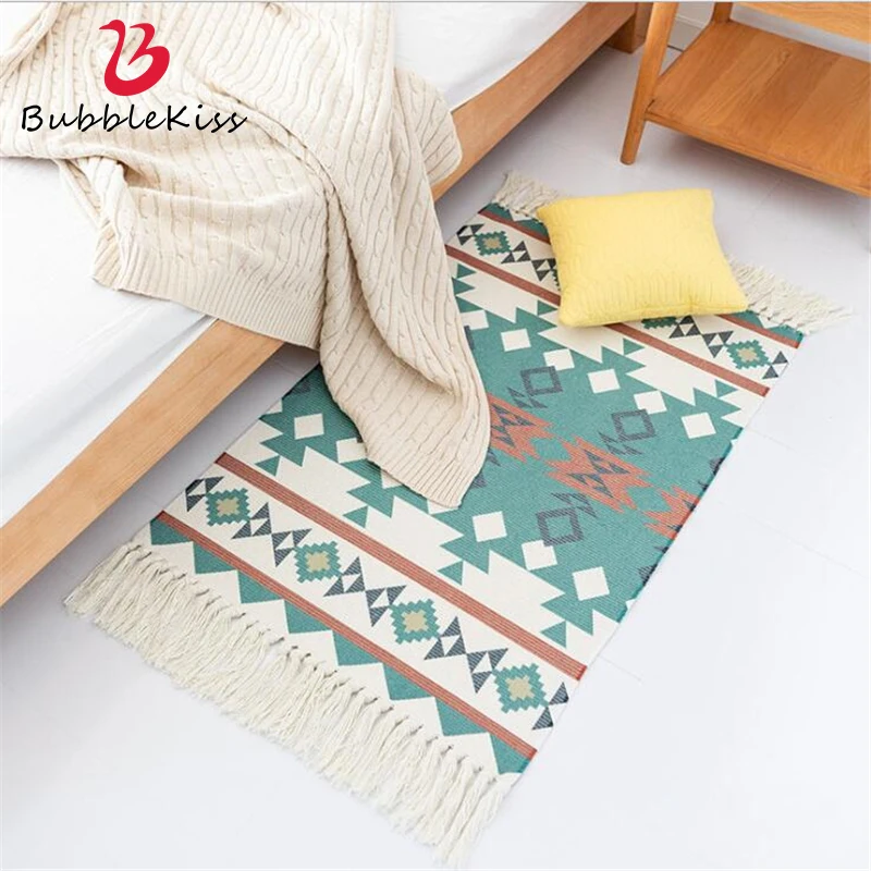 

Хлопковые мягкие коврики Kilim с кисточками для гостиной, спальни, детской комнаты, домашний ковер, напольный дверной коврик, простые декорати...