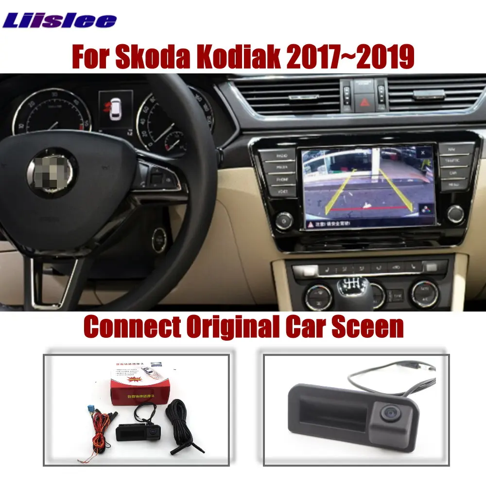 

Автомобильная камера заднего вида для Skoda Kodiak 2017, 2018, 2019, 2020, оригинальное обновление экрана, обратная динамическая траектория, Парковочное изображение
