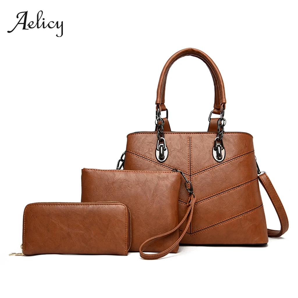 Aelicy, роскошные кожаные сумки, 3 шт., новинка, сумка через плечо для женщин, Повседневная Сумка-тоут, сумка-мессенджер, набор, клатч, Feminina