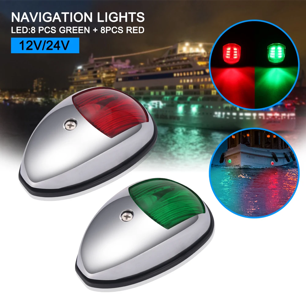 

2pcs Boat Navigation Light Boat LED Navigation Light Green Red Marine Indicator Spot Ligh Marine Boat Yacht Sailing Light