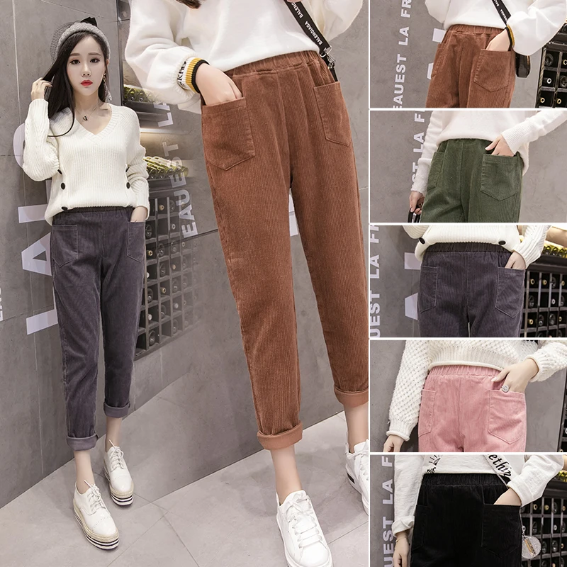 

Women Corduroy Pants Casual Warm Elastic Waist Corduroy Trousers Loose Harem Pant Plus Size 2020 Autumn Winter New Fashion 5XL