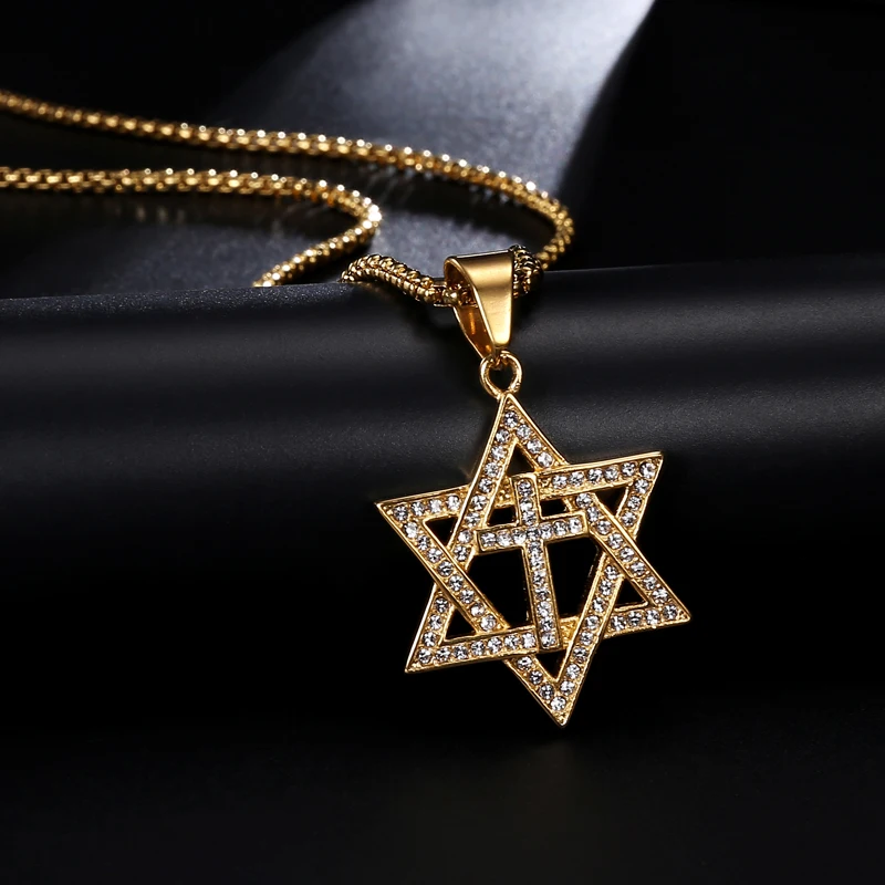 D & Z Iced Out Bling Rhinestone Star of David Cross Подвеска Ожерелье для мужчин и женщин аксессуары в