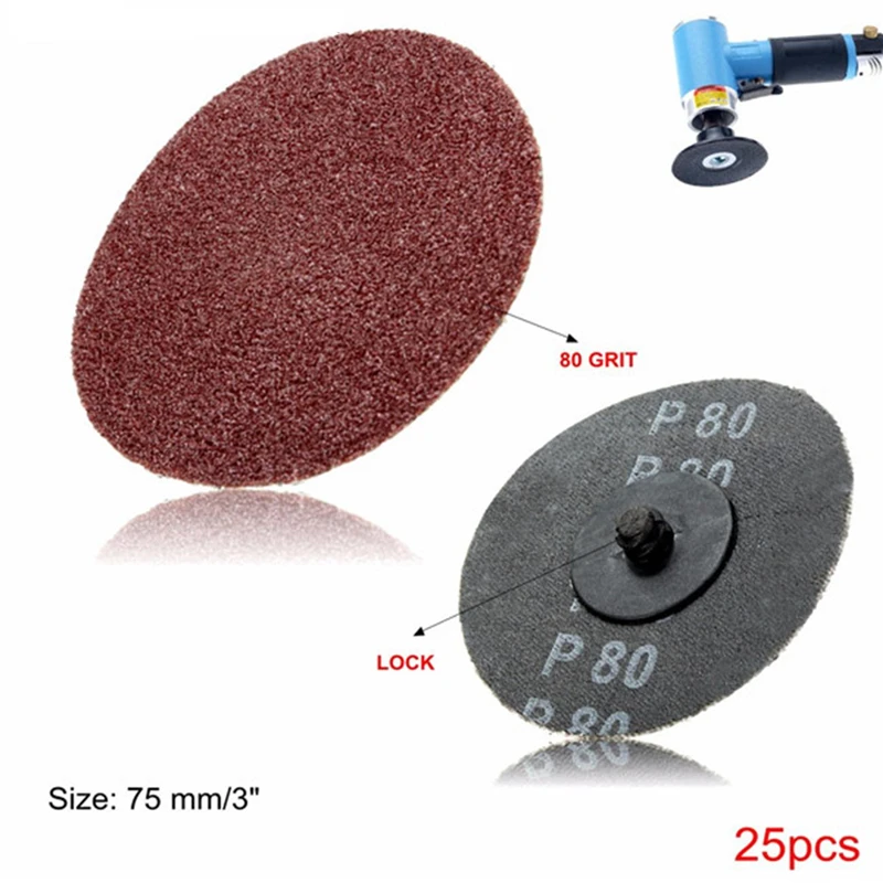 25PCS 3Inch Grit 80 Aluminum Oxide Sanding Discs Roll Lock Sanding Grinding Abrasive Discs for Rotary Tools Grinder Woodworking