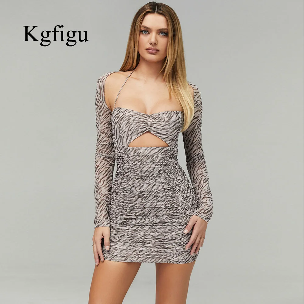 

KGFIGU осенняя одежда платья для женщин 2021 пикантное облегающее мини-платье с длинным рукавом элегантное платье в полоску для ночного клуба