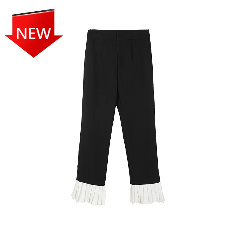 

Trousers Korean Chic Flare Pants Vintage Black White Patchwork Female Joggers 2021 High Waist Casual OL Women