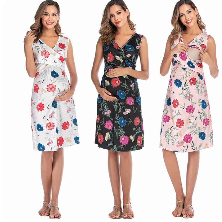 

Women's Fashion maternity dresses Pregnancy Dress Elegant Sleeveless Pregnants Dress Comfortable D V-Neck Breastfeeding dress