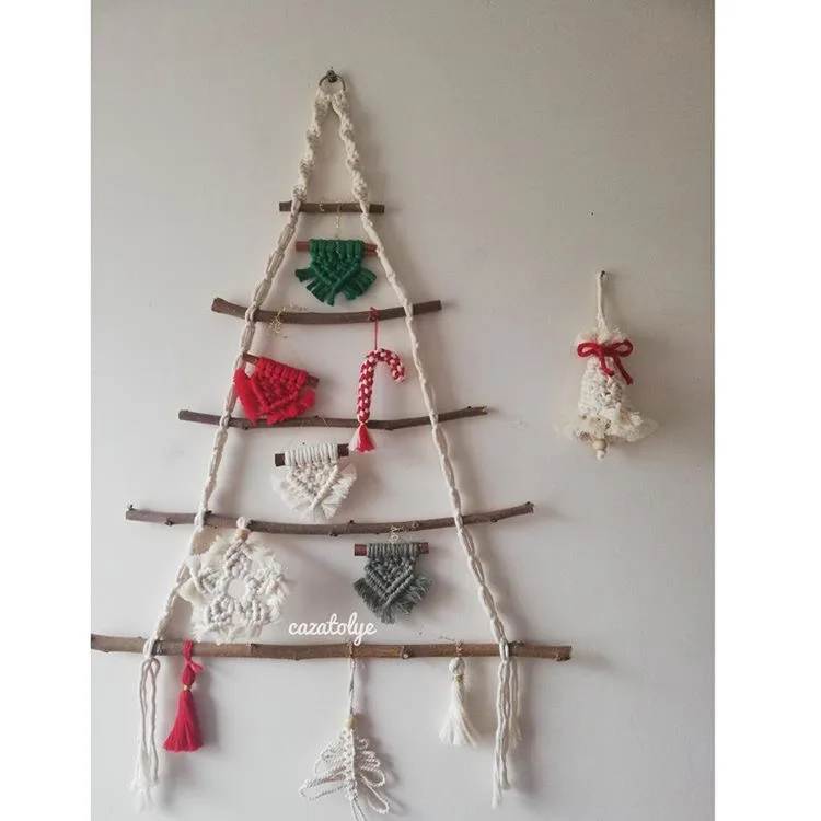 

Macrame Christmas Tree Along With Christmas Ornaments, Macrame Wall Hanging, Christmas Decor,Christmas Ornaments