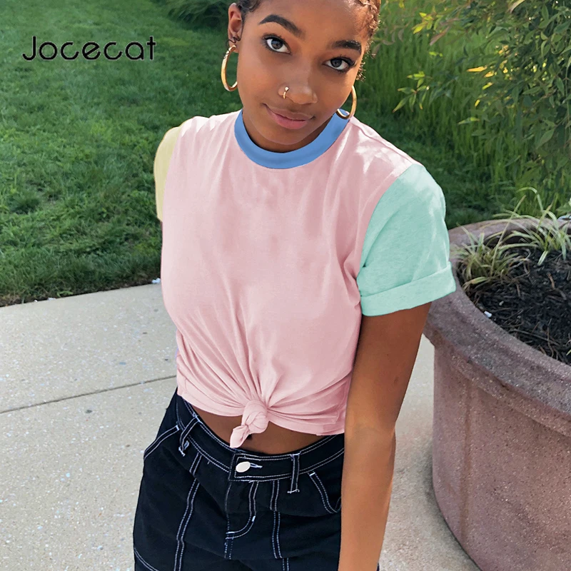 Женский укороченный топ с коротким рукавом Повседневная Базовая футболка в