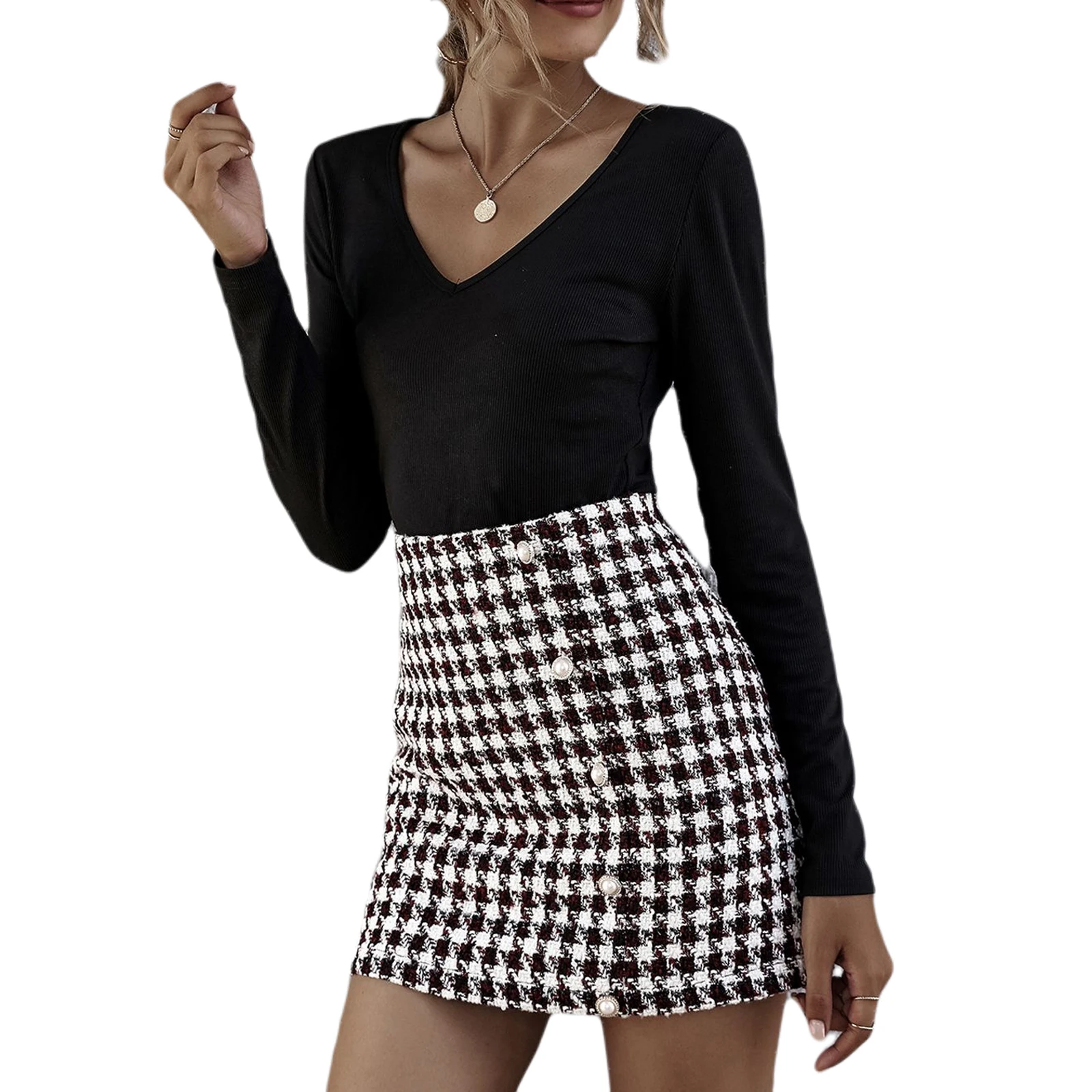 

Юбка-карандаш Женская, трапециевидная, с высокой талией, с жемчужным декором, S-XL