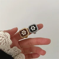 ioy irene fashion retro metal alloy flowers pearl ring for women contracted square flowers index finger rings jewelry r146