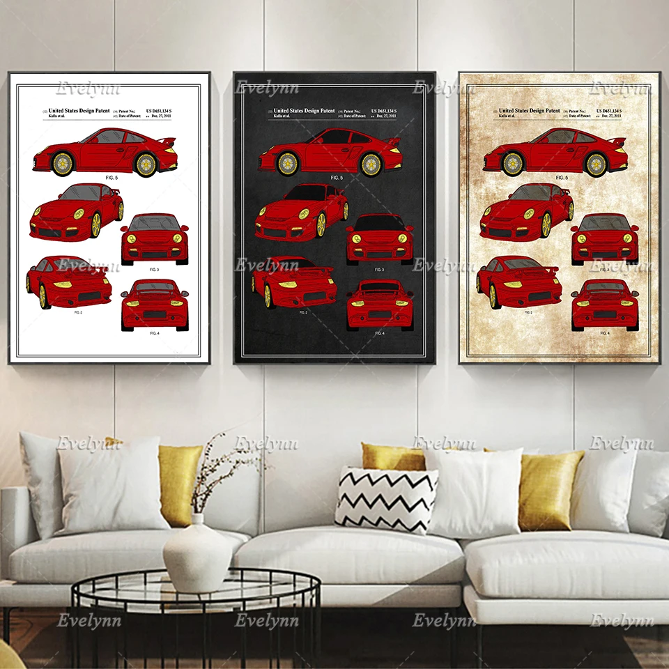 

Porsche Car Patent Retro Poster,Car Collector Print Home Decor Canvas Wall Art Prints Sports Car Living Room Decoration Gift