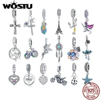 wostu authentic 925 sterling silver hot sale eiffel tower charms pendant fit bracelet women fashion diy jewelry gift making