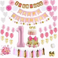 confetti balloons 1st happy birthday banner decorations first birthday baby boy girl party my one year birthday decor