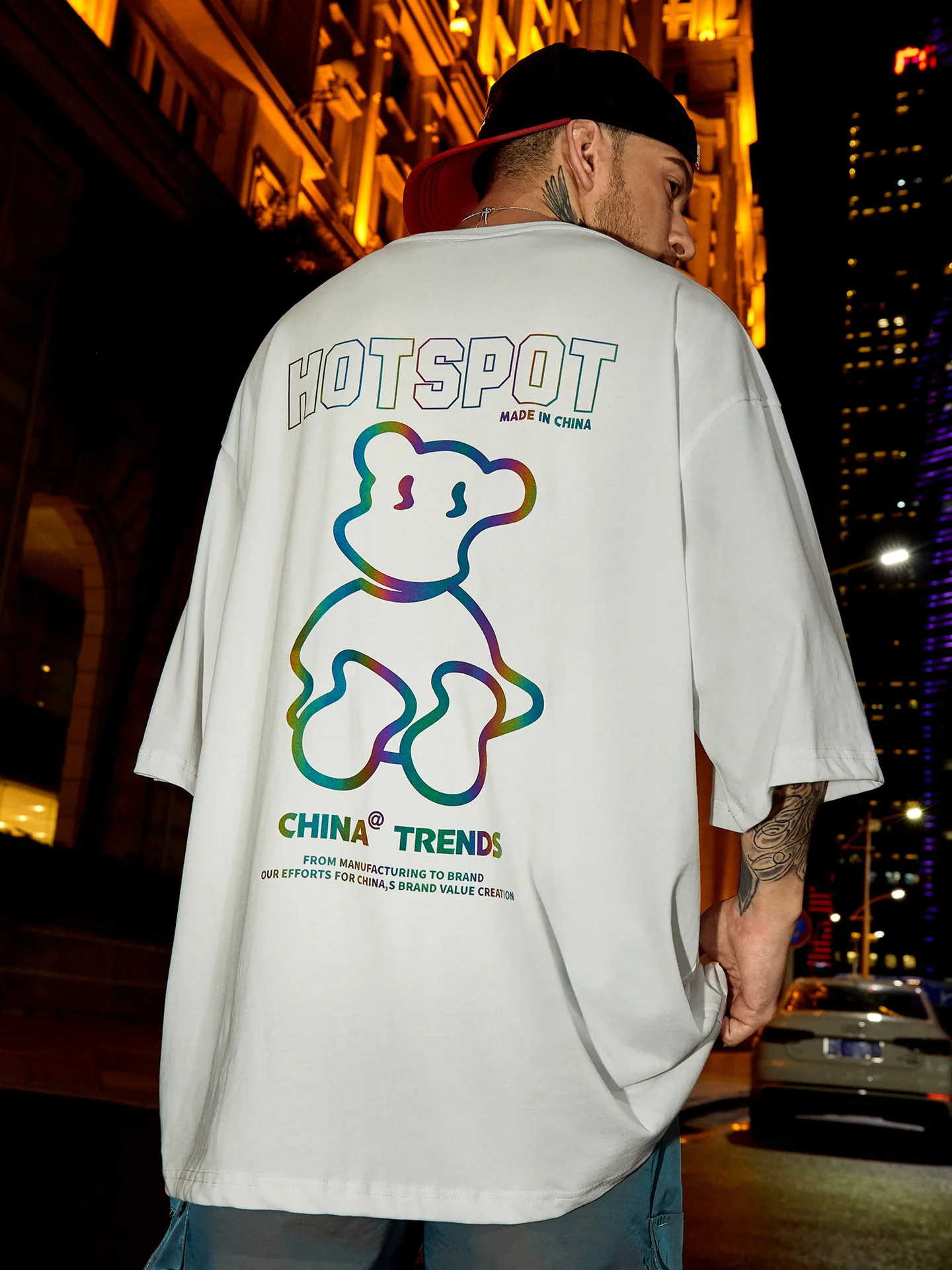 

Wimilous Men's T-shirt Trendy Cartoon Bear Print Short-Sleeve Couples Baggy bfHarajuku