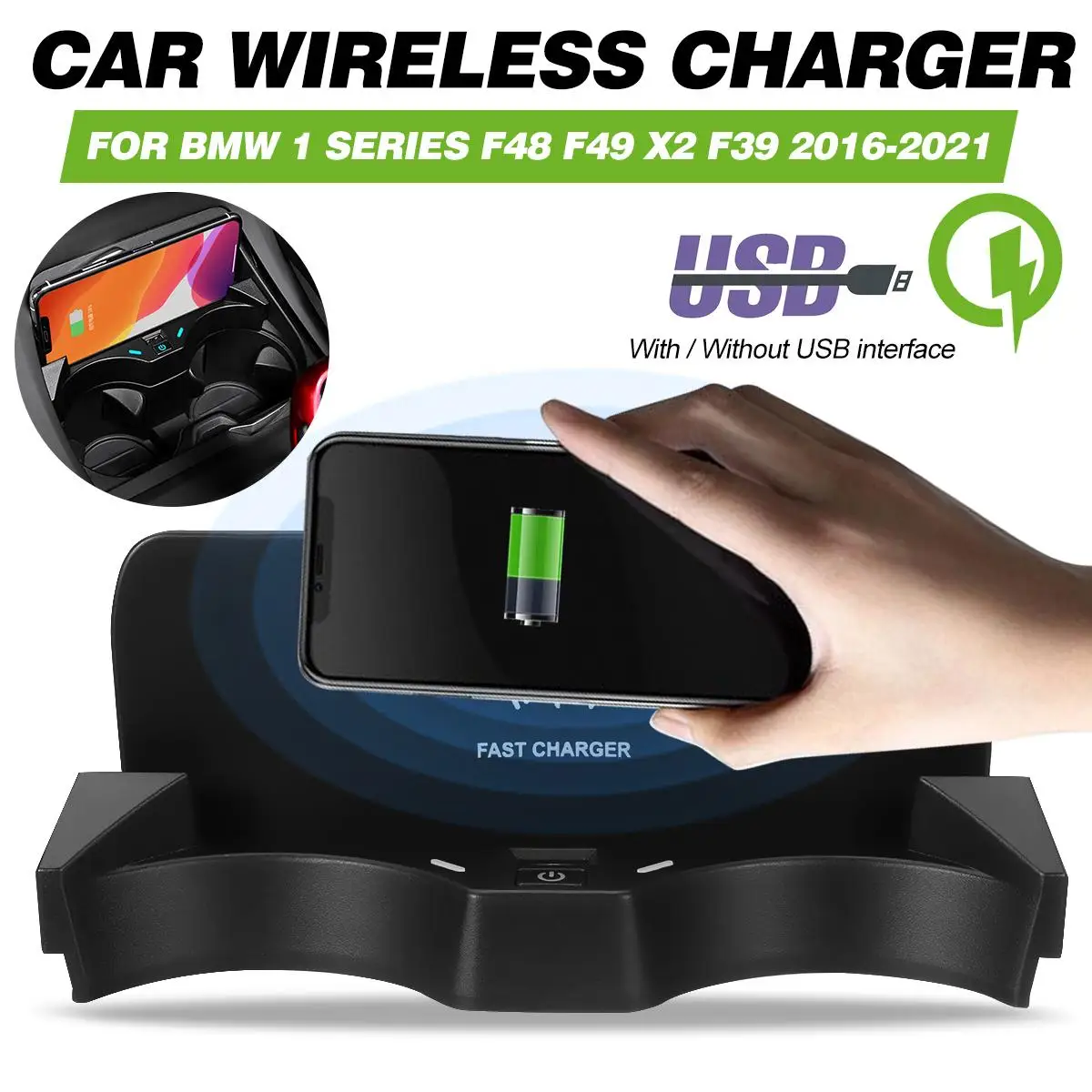 

15W Car Wireless Charger For BMW X1 X2 2016-2021 F39 F48 F49 mobile phone fast charging holder accesorries charging plate
