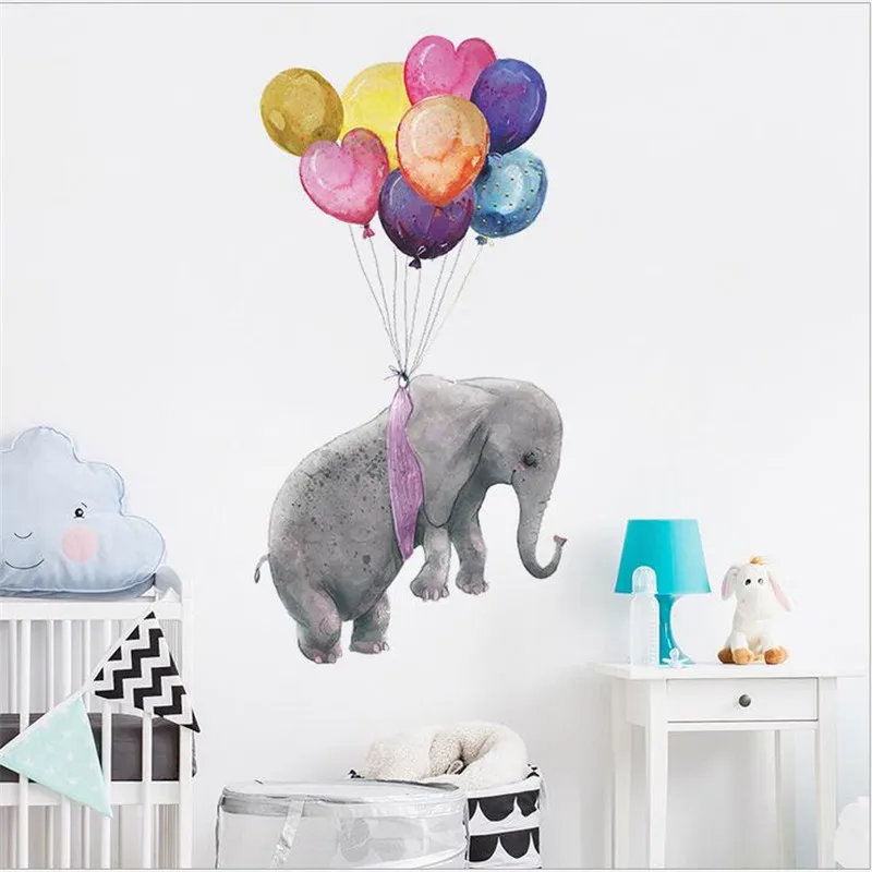 

1Pcs Cartoon Funny Elephant Balloon Wall Stickers For Kid’s Door Animal Refrigerator Sticker Beautification Home Decorative