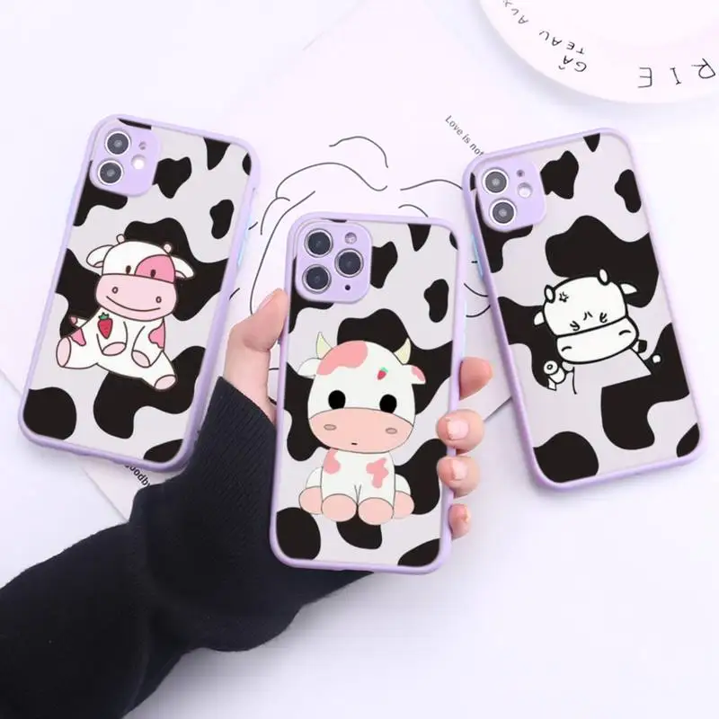 

Cow Print Phone Case Transparent Matte For IPhone 7 8 11 12 S Mini Pro X XS XR MAX Plus Cover Shell