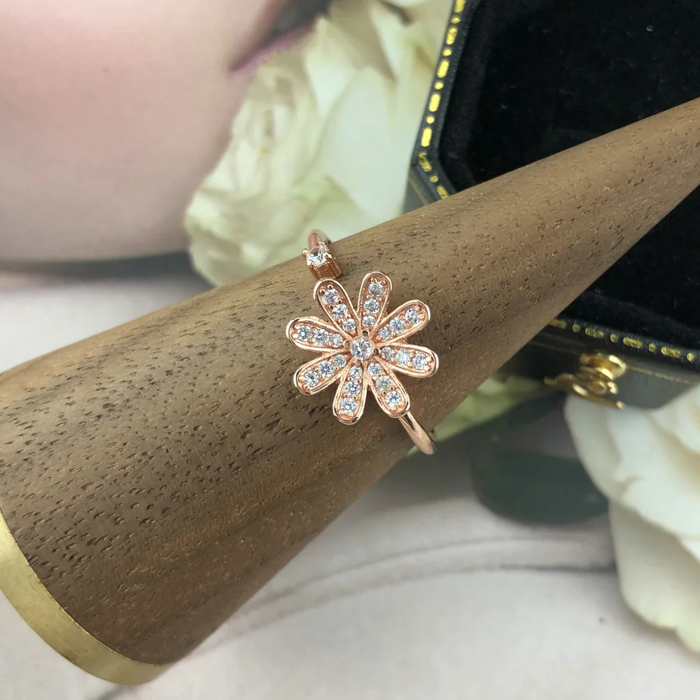 Двойное яркое кольцо миди с цветком для женщин регулируемое Кристальное розовое