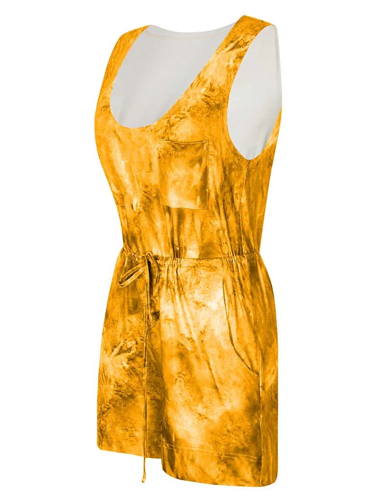 Yinlinhe желтый летний комбинезон с принтом для женщин пляжный без рукавов женский