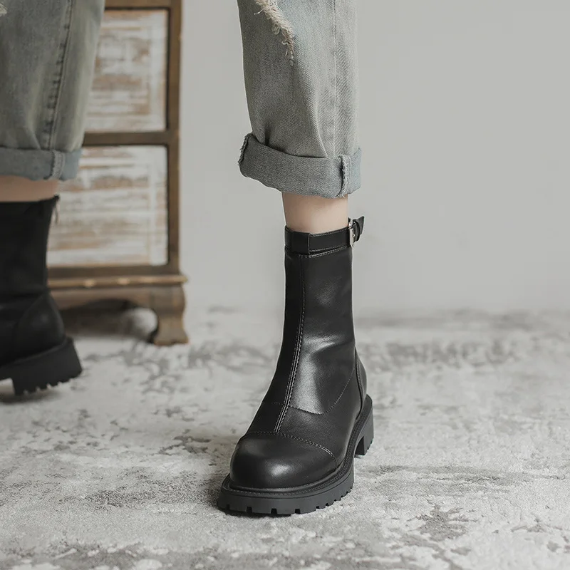 2021 New Autumn Women's Martin botines Round Head Thin Boots Thick Sole Ankle boots All-match Short Knight boots