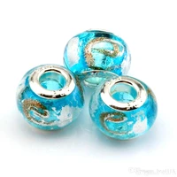 10pcs sky blue foil alphabet e glass big hole spacers beads for jewelry making bracelet necklace diy accessories