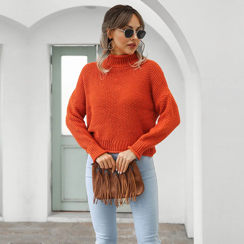 

Solid Color Turtleneck Jumper Sweater Women Casual Full Sleeve Autumn Winter Knitted Pullovers Sweater Tops For Women 2021 New
