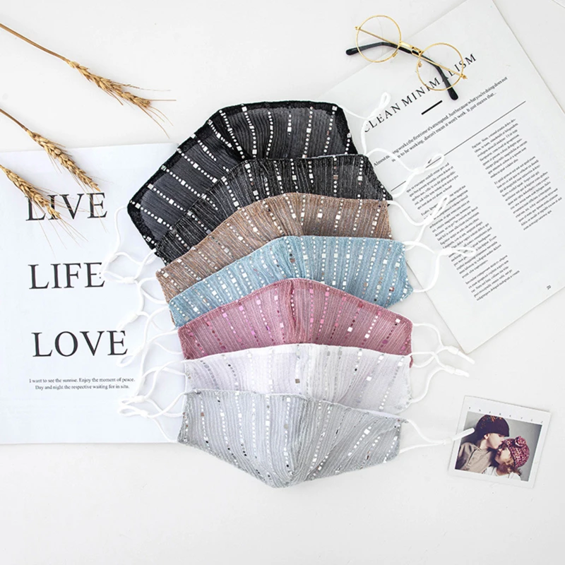 

New Multi-color Shiny Women Masks Adjustable Dust Mesh Face Mask Suitable For Party Carnival Festivals Reusable Fashion Mask